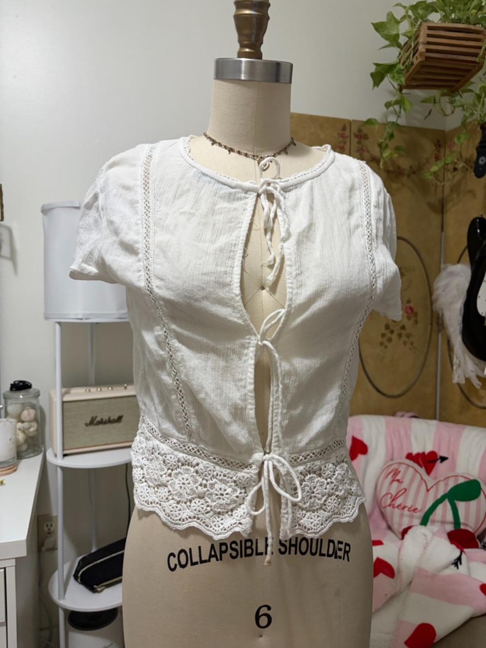Abercrombie & Fitch White Crochet Tie-Front Peasant Top